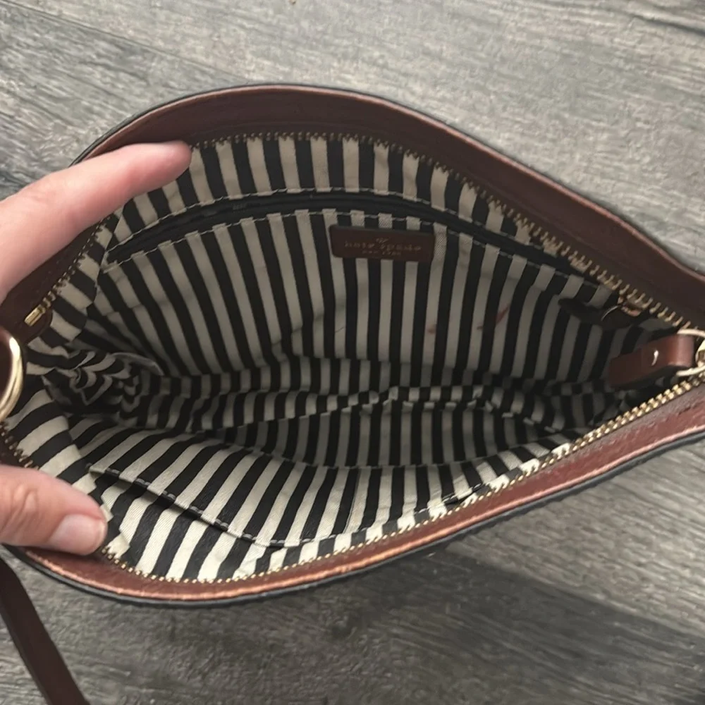 KATE SPADE Black Patent Leather w/Brown Leather Cross-Body Strap Shoulder Bag
